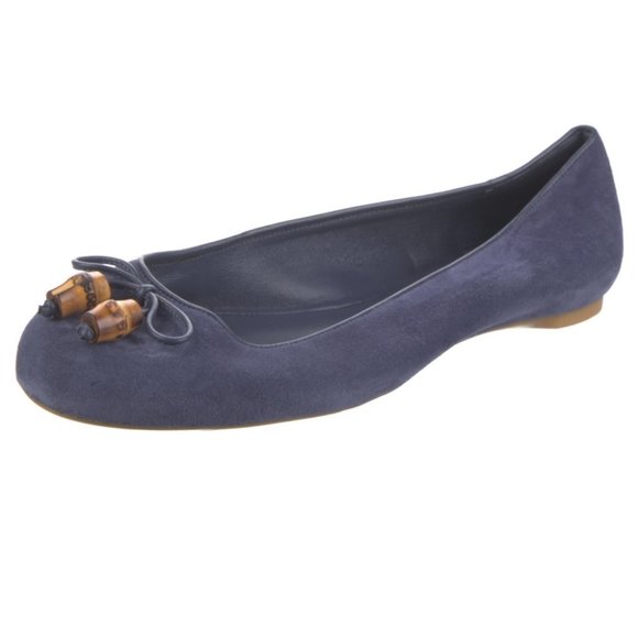 Gucci Blue Suede Bamboo Accent Flats - Picture 1 of 12